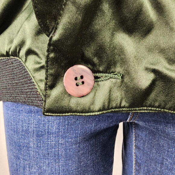 Vintage Bugatchi Green Silk Bomber Jacket Size L - Picture 4 of 13